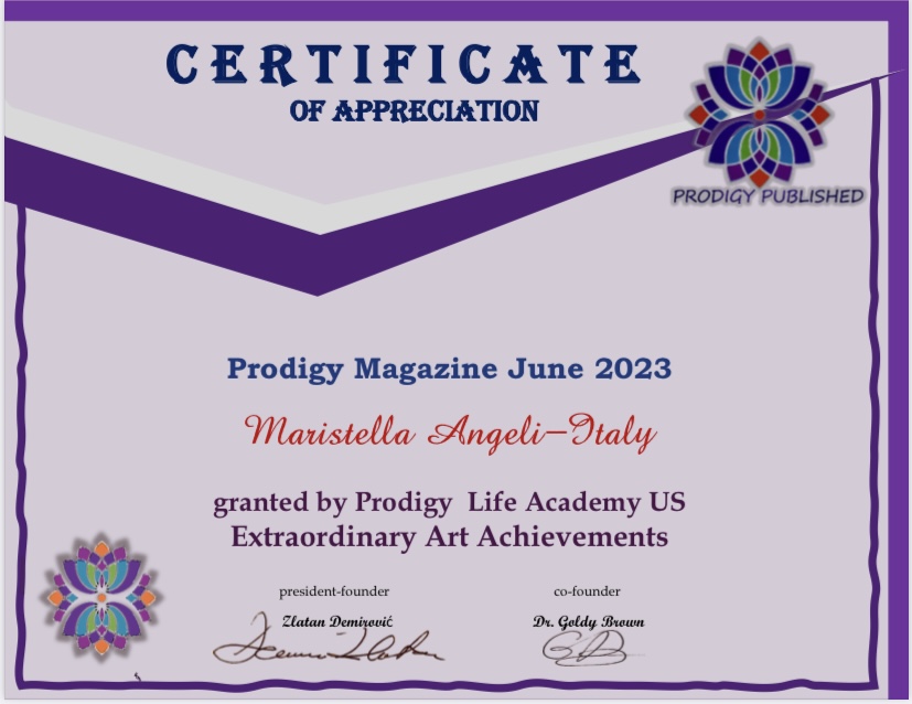 Maristella Angeli è stata inserita in “Prodigy” International Magazine