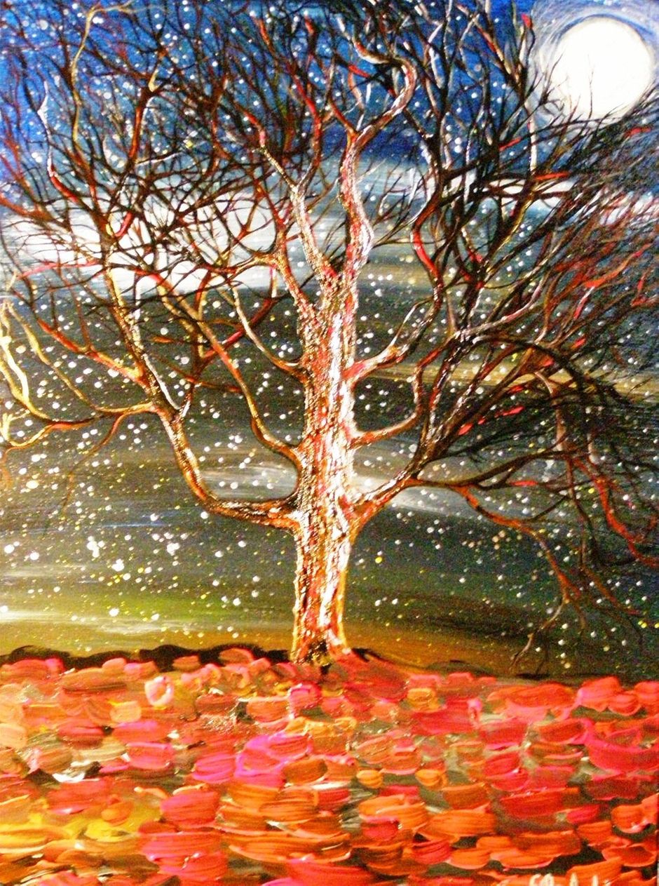 -Titolo: “L’albero dell’amore”
-Anno: 2013
-Misure: 50x35
-Tecnica: mista
-Supporto: tela
-Quotazione: €400,00

L’ispirazione è nata da questa lettura:
“Noi indiani viviamo in un mondo di simboli e di immagini, dove lo spirituale e il quotidiano sono uno. Per voi sono simboli, nient’altro che parole, parole dette o scritte in un libro. Per noi sono una parte della natura, una parte di noi stessi la terra, il sole, il vento e la pioggia, i sassi, gli alberi e gli animali, persino gli insetti come le formiche o le cavallette. Noi cerchiamo di capirli, non con la testa ma con il cuore e un minuscolo cenno ci basta, per comprendere il loro messaggio.”
(Cervo Zoppo da “Sai che gli alberi parlano?” K Recheis e G. Bydlinski)